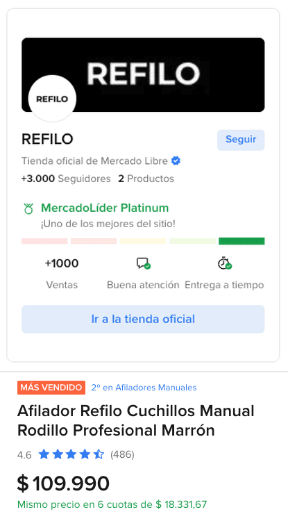 Tienda oficial de Refilo en Mercado Libre: MercadoLíder Platinum y publicación Más vendido